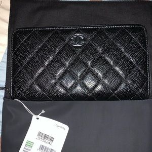 Black Caviar Chanel large wallet w/ black hardware